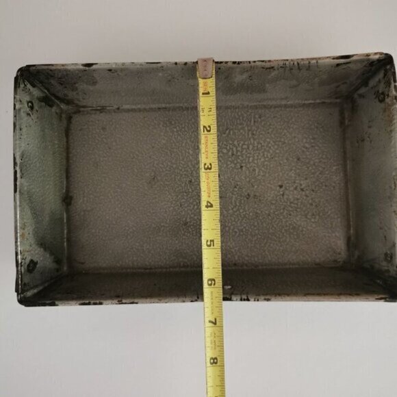 Vintage Enamel Baking Pan Loaf Folded Graniteware Gray Spatter Primitive Kitchen - Picture 8 of 10